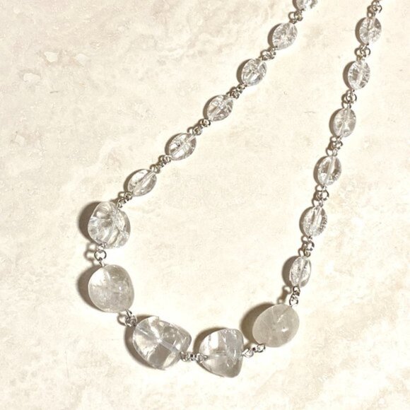 Clear Crackle Quartz Necklace, Genuine Tumbled Gemstone - Picture 4 of 13